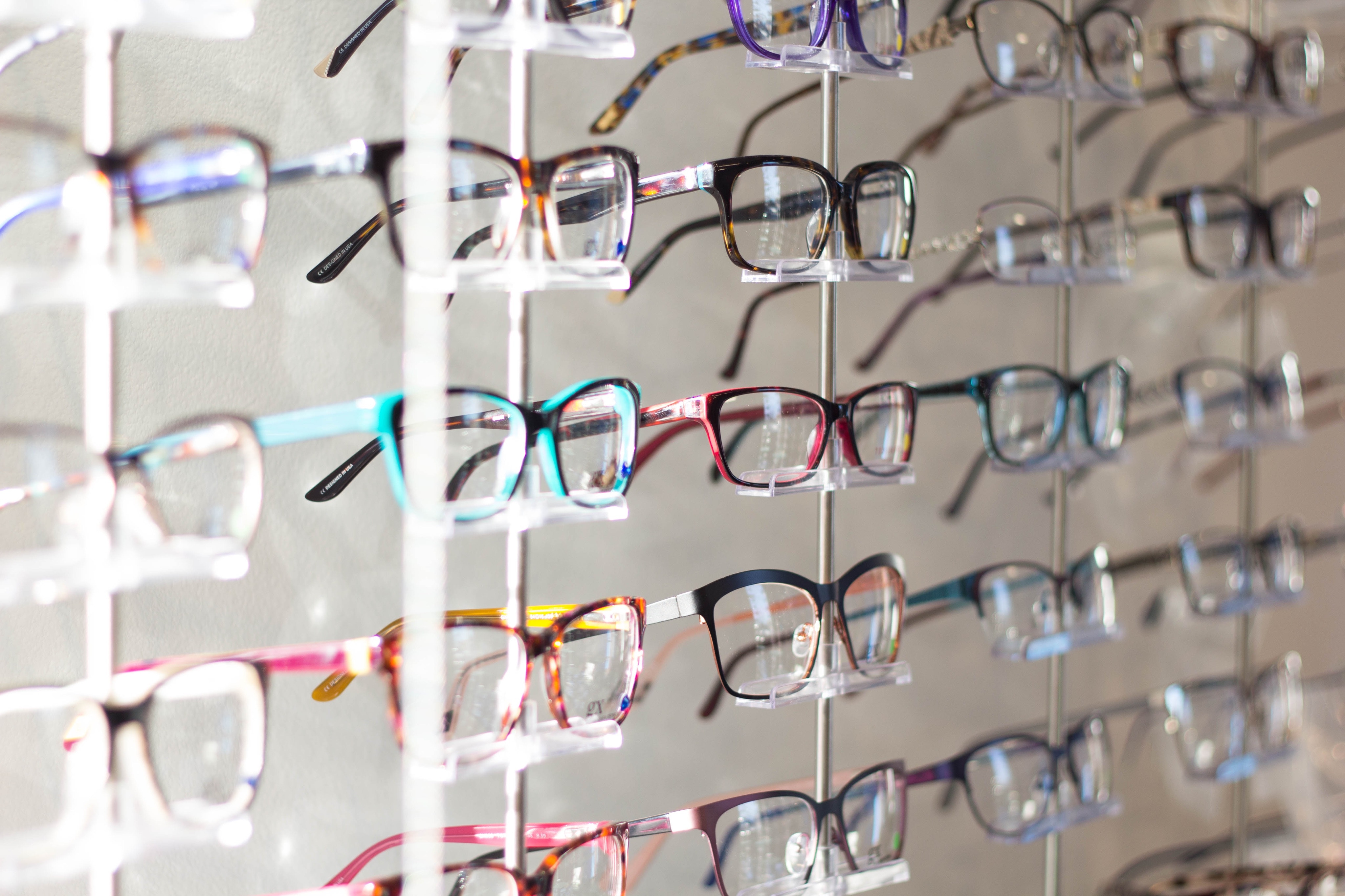 colorful eyeglasses rack